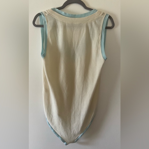 Free People Cozy Cool Girl V-Neck Ivory Blue Tank Top Bodysuit NWT - Picture 4 of 6